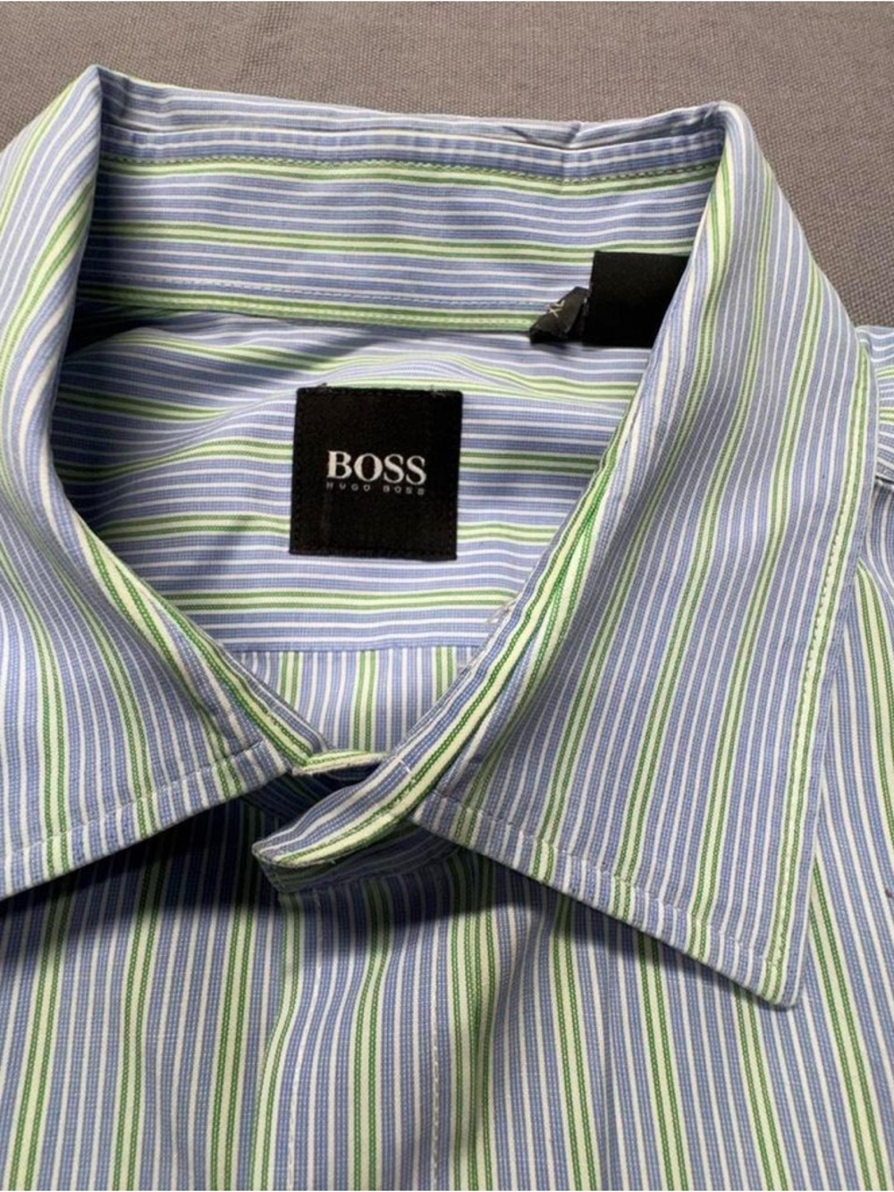 BOSS Light Blue Dress Shirt with Subtle Green Stripes